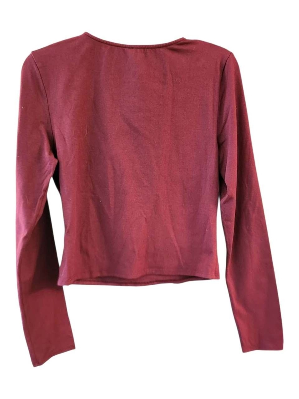 Emma & Sam Women's Burgundy Long Sleeve Lace-Up V-Neck Top - Size L - Picture 2 of 6